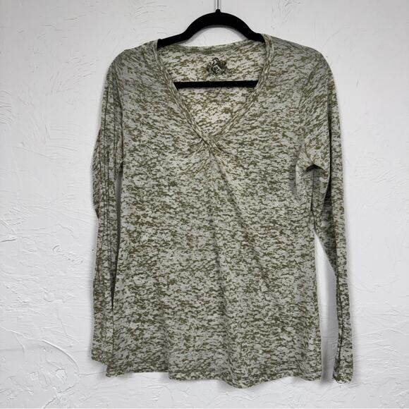 Vintage Awake Inc Green Burn Out Long Sleeve Tee Shirt Womens XL Casual V Neck - Picture 1 of 9